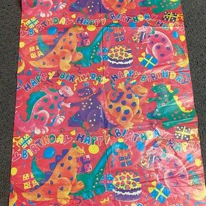 Vintage Happy Birthday Dinosaur Red Gift Wrap Wrapping Paper 19.5” x 27.25”